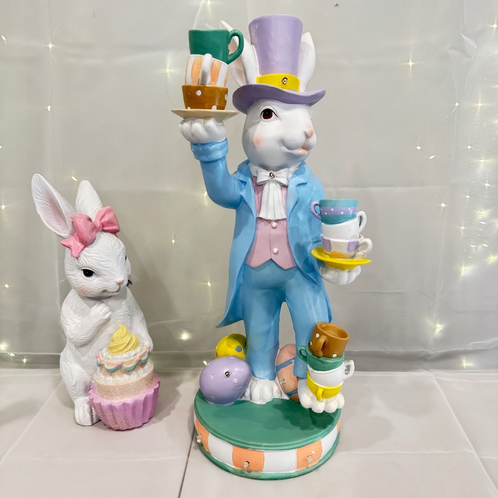 LED Easter Bunny with Tea Cups and Easter Eggs- Brand New